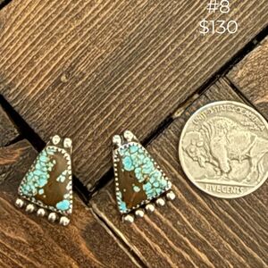 Number #8 Turquoise And Sterling Silver Studs